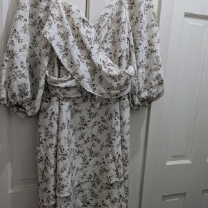 SHEIN Curve White Floral Long Sleeve Dress